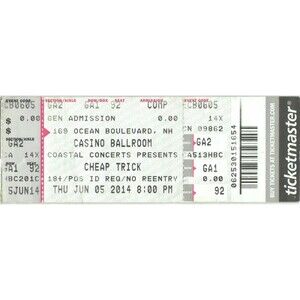 2014 Cheap Trick Full Concert Ticket Hampton Beach NH